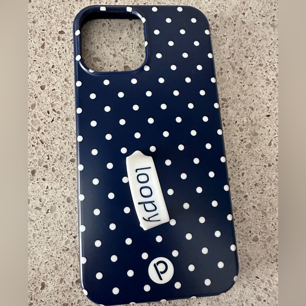 Loopy iPhone 12 ProMax case in Navy Polka Dot